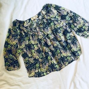🌺Paisley semi sheer peasant top